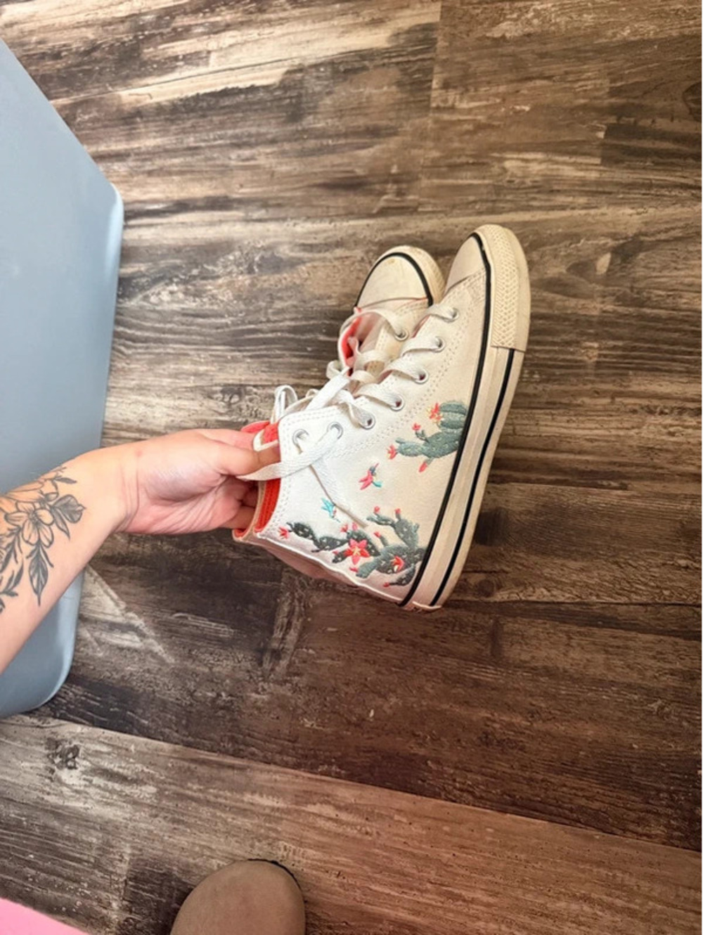 Converse Cream High-Top Sneakers with Cactus & Coral Accents